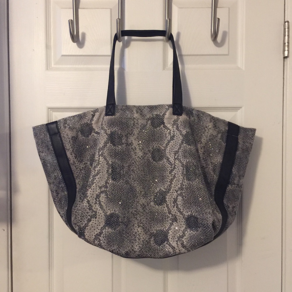 Snake Python Print 2 Handle Taupe Gray Black Embe… - image 2